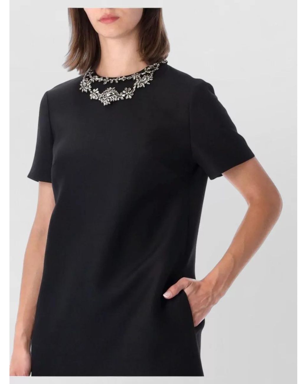 Valentino Garavani Black Wool Silk Crystal Embellished Mini Dress