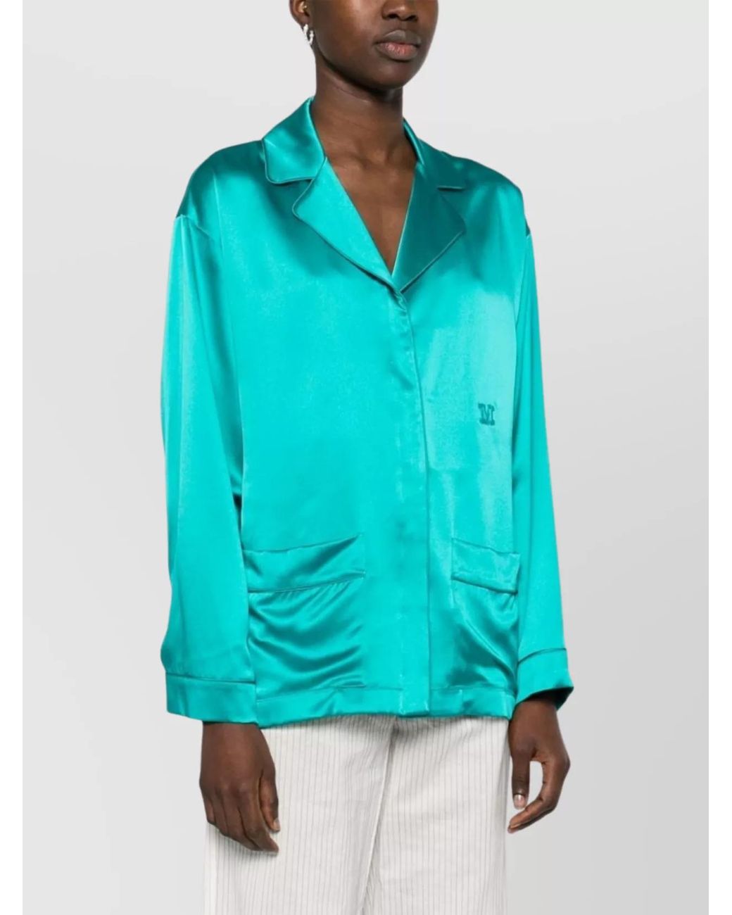 Max Mara Blue Silk Long-Sleeve Tunic Jacket