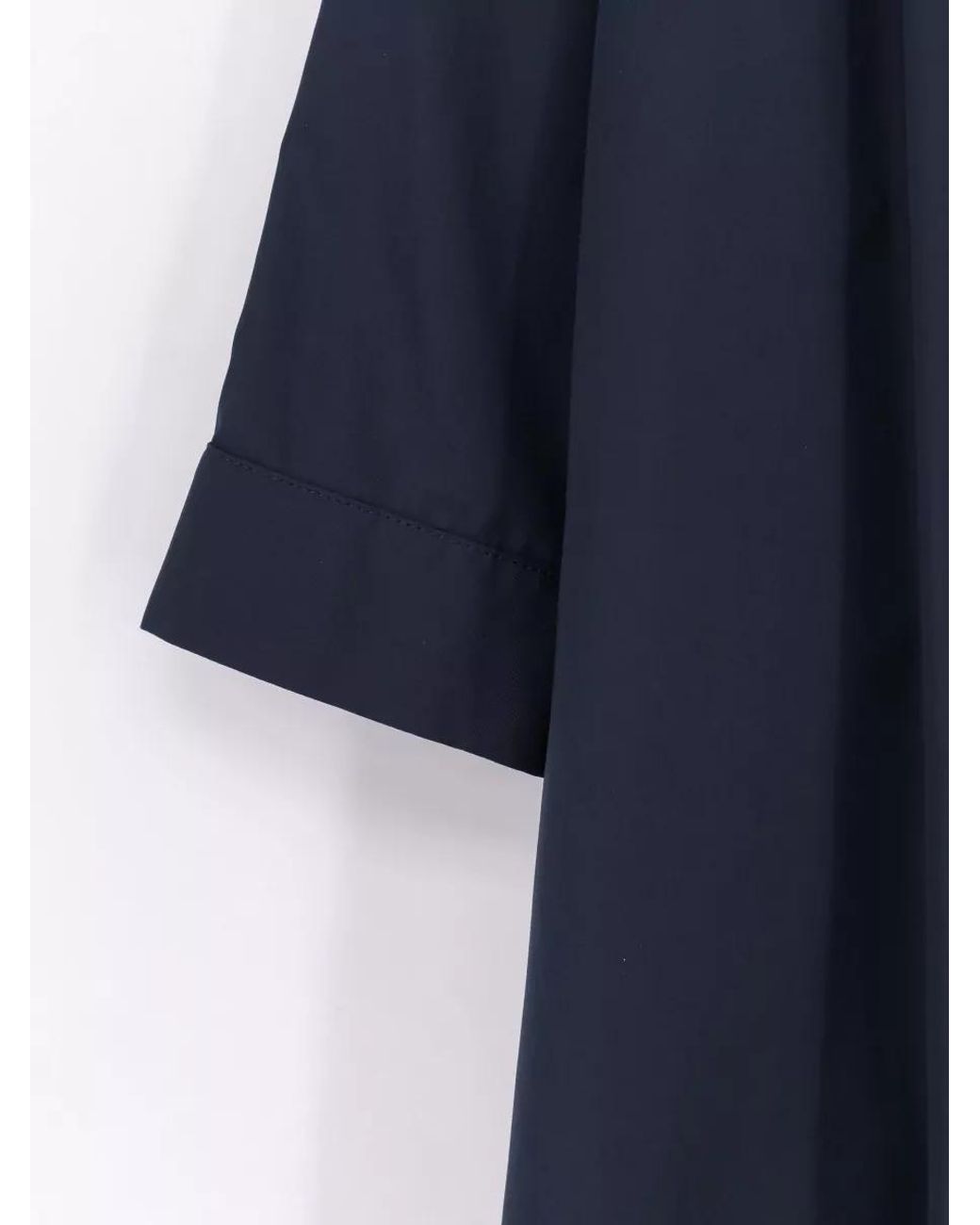 Aspesi Blue Cotton V-Neck Gathered Puff-Sleeve Midi Dress