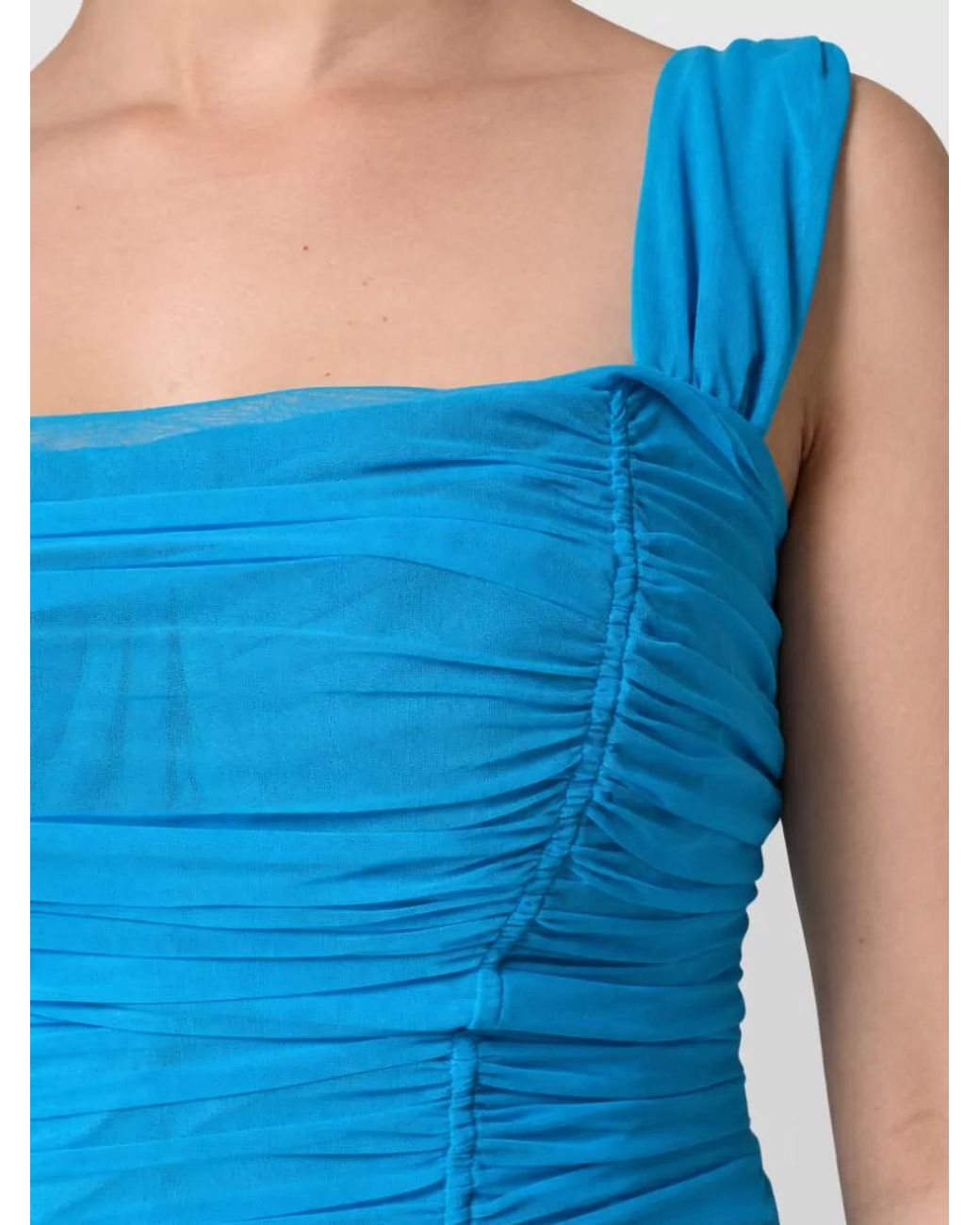 Dolce & Gabbana Blue Ruched Tulle Midi Dress
