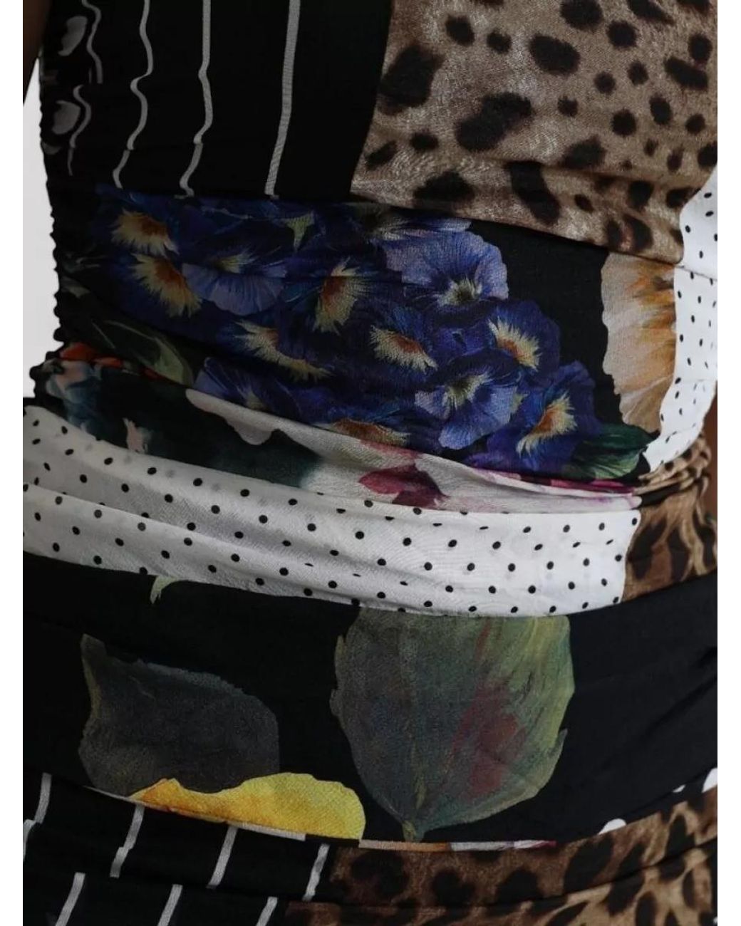 Dolce & Gabbana Black Silk Patchwork Floral Leopard Midi Dress