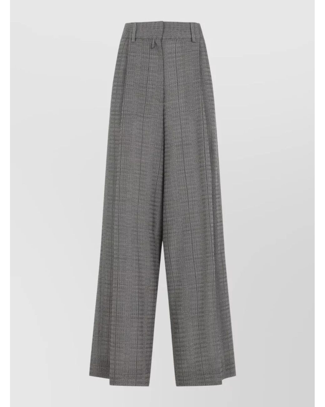 Dries Van Noten Gray Wool High-Rise Pleated Wide-Leg Trousers