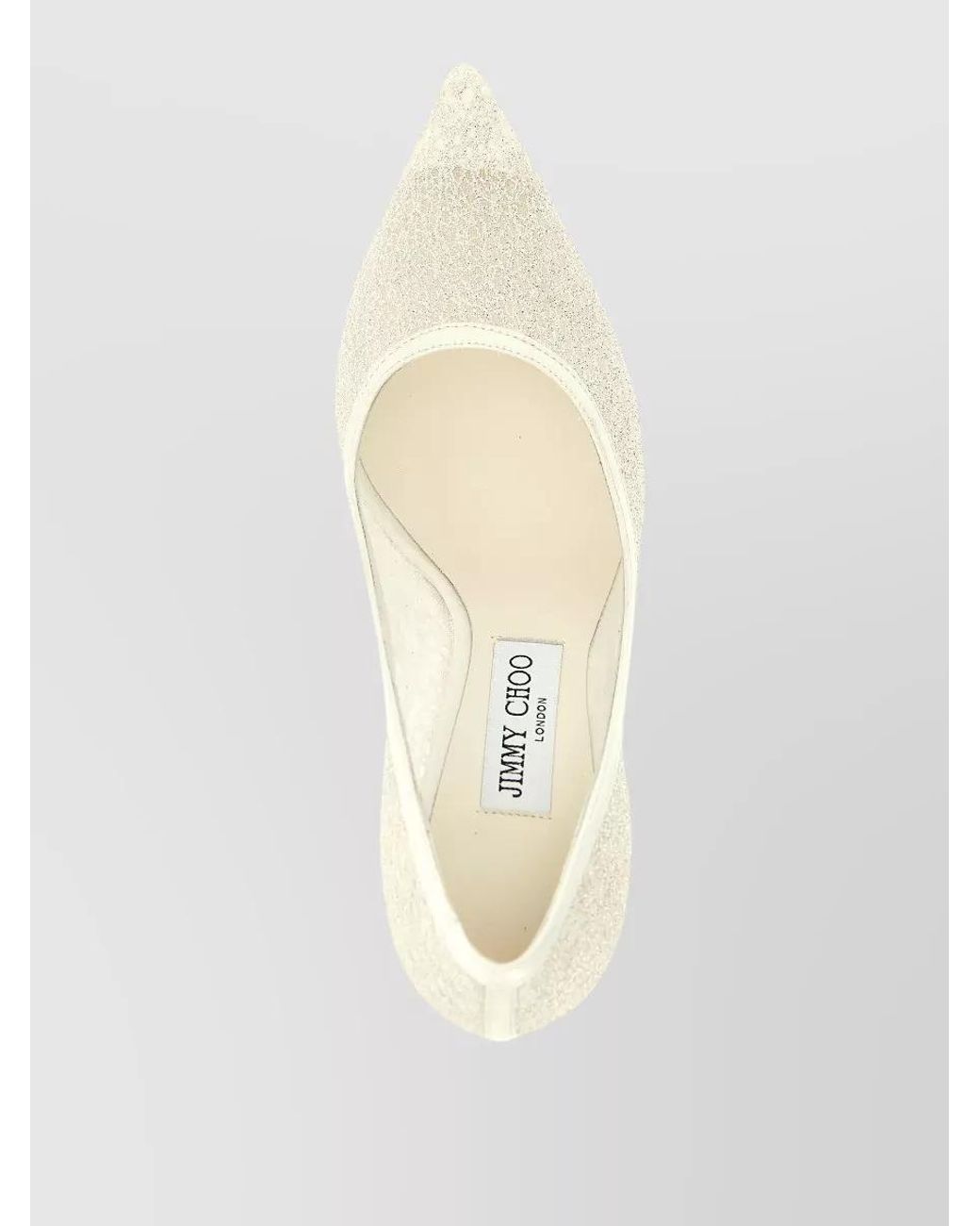 Jimmy Choo White Silk Leather Mesh Glitter Pumps