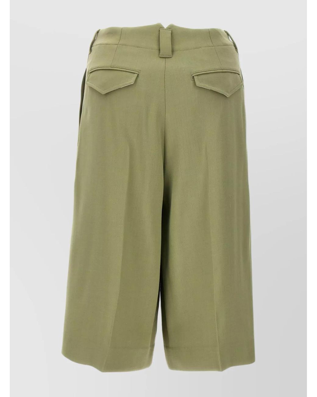 AMI Green Viscose Blend Pleated Bermuda Shorts