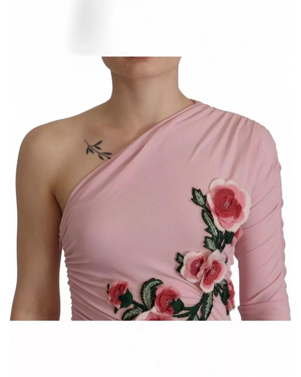 Dolce & Gabbana Pink Embellished One-Shoulder Maxi Dress