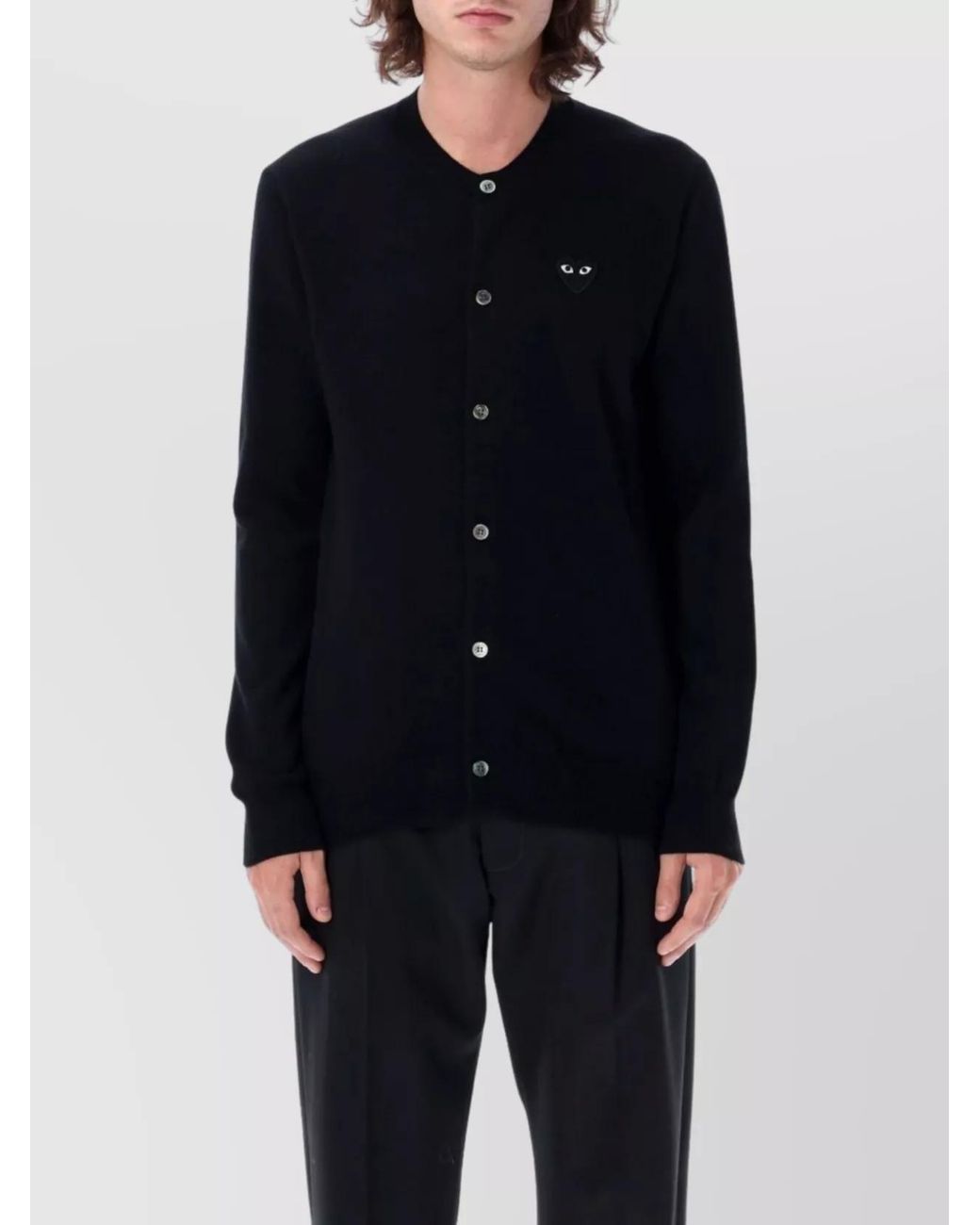 COMME DES GARÇONS PLAY Blue Ribbed Wool Crewneck Cardigan