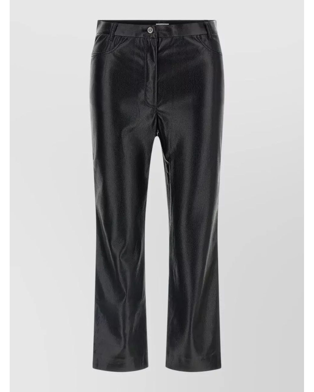 ANDAMANE Gray Leather-Effect Coated Cropped Straight-Leg Pants