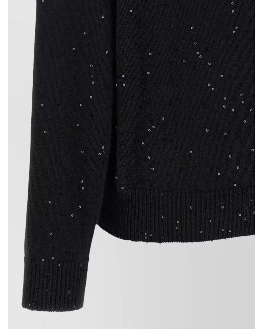 Brunello Cucinelli Blue Cashmere Silk Sequin-Embroidered V-Neck Sweater