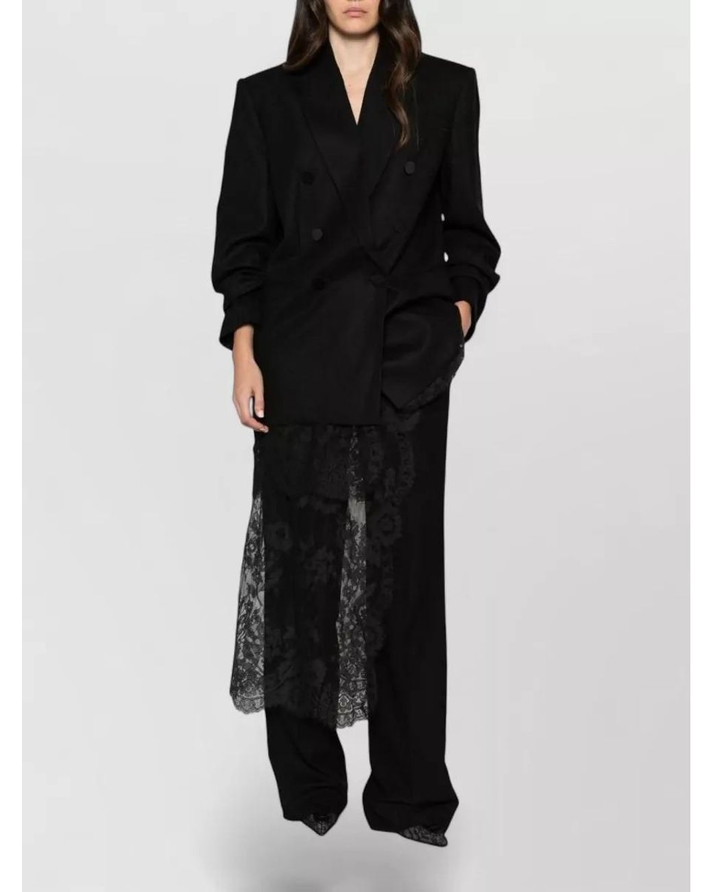 Zimmermann Black Wool Lace Trim Double-Breasted Blazer