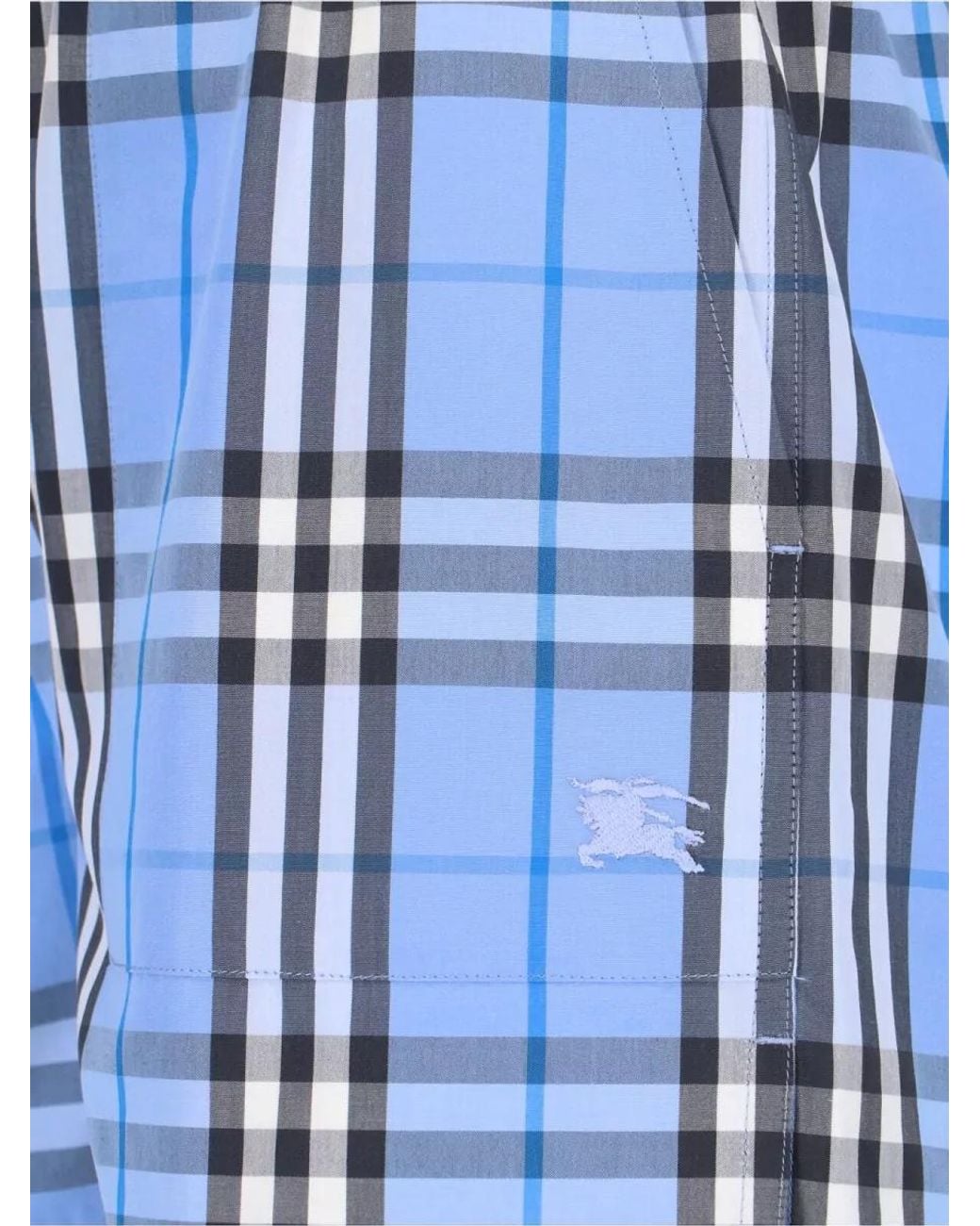 Burberry Blue Cotton Checked Straight-Leg Knee-Length Shorts
