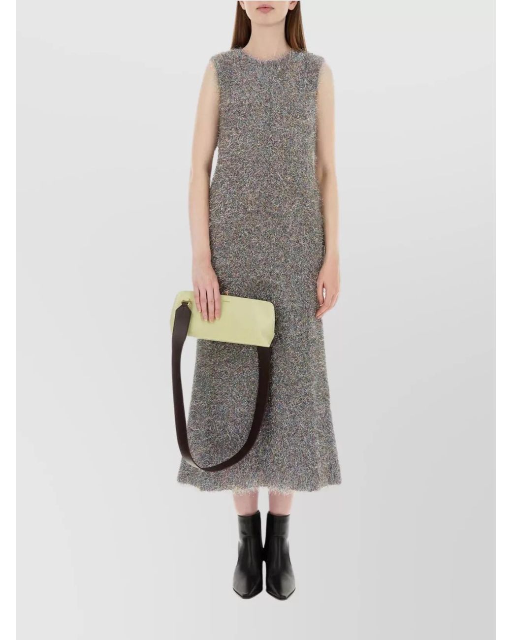 Jil Sander Gray Sleeveless Crew-Neck Flared Midi Dress