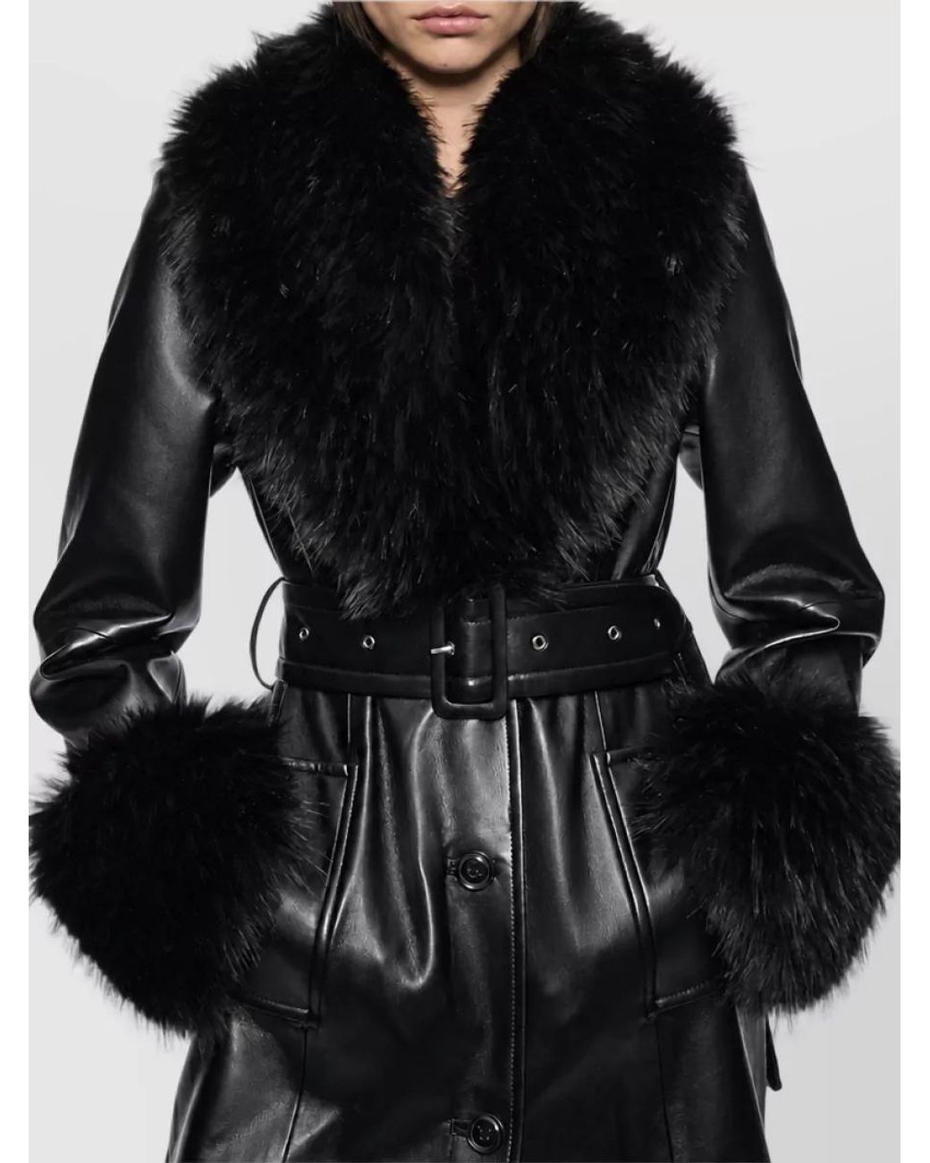 Stand Studio Black Belted Faux Leather Coat