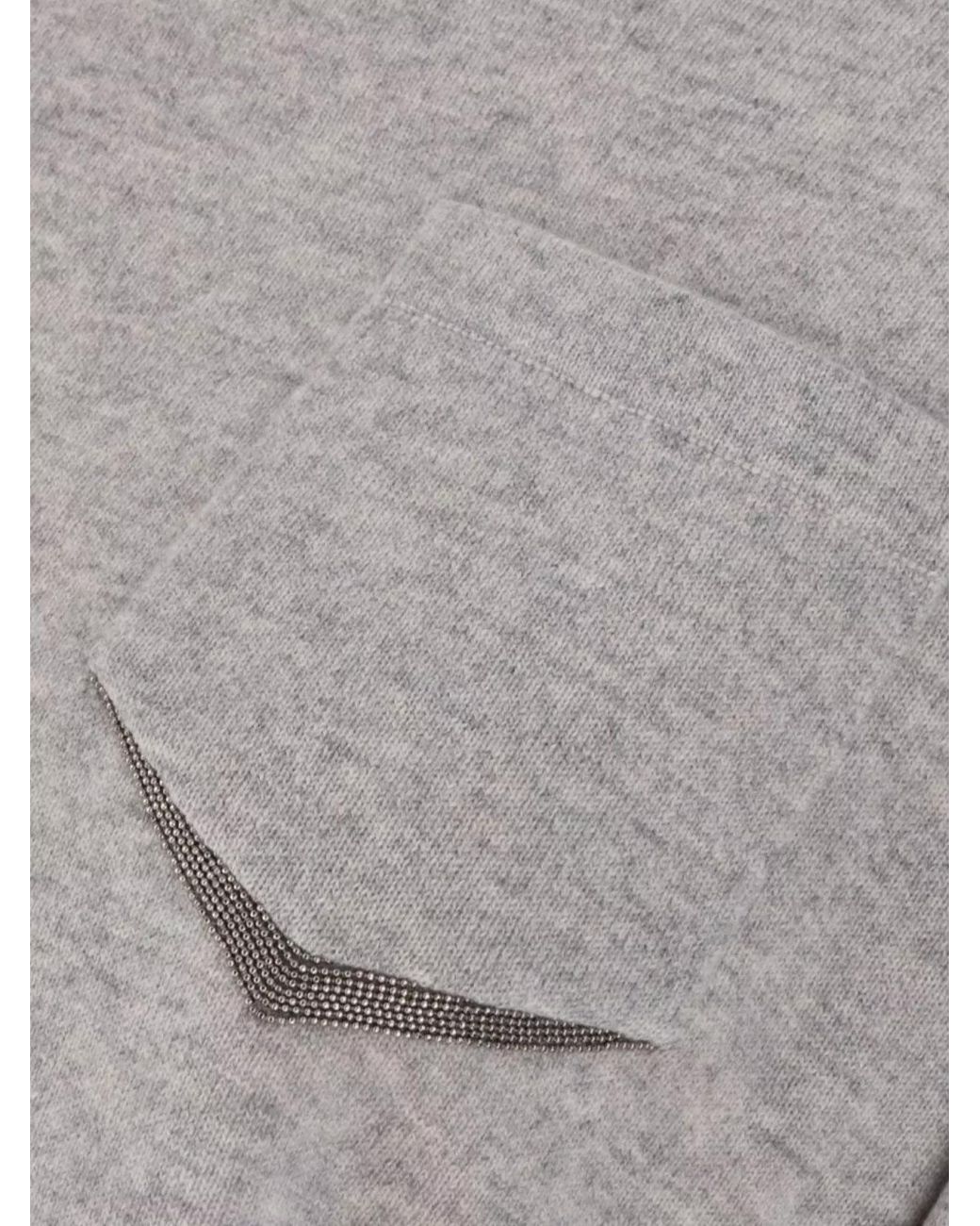 Brunello Cucinelli Gray Cashmere Ribbed Crew-Neck Sweater