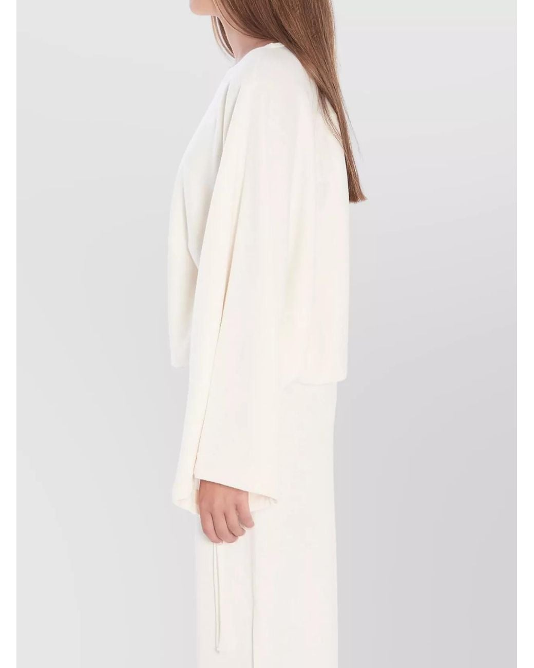 Max Mara White Fine-Knit Wool Cropped Loose-Fit Batwing-Sleeve Sweater