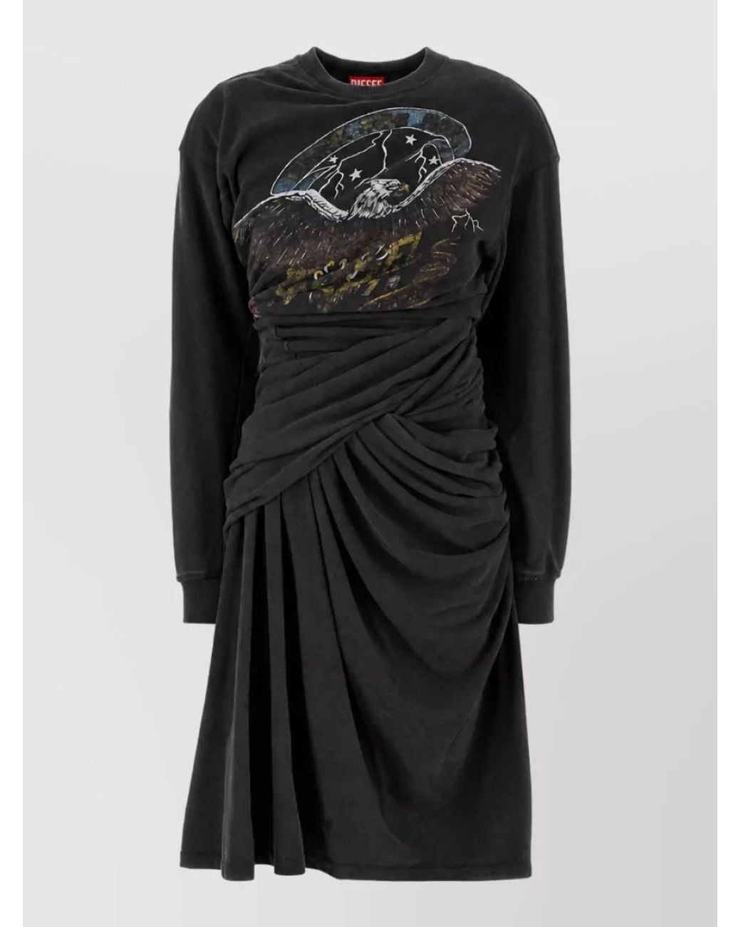 DIESEL Black Cotton Blend Sweatshirt Midi Dress