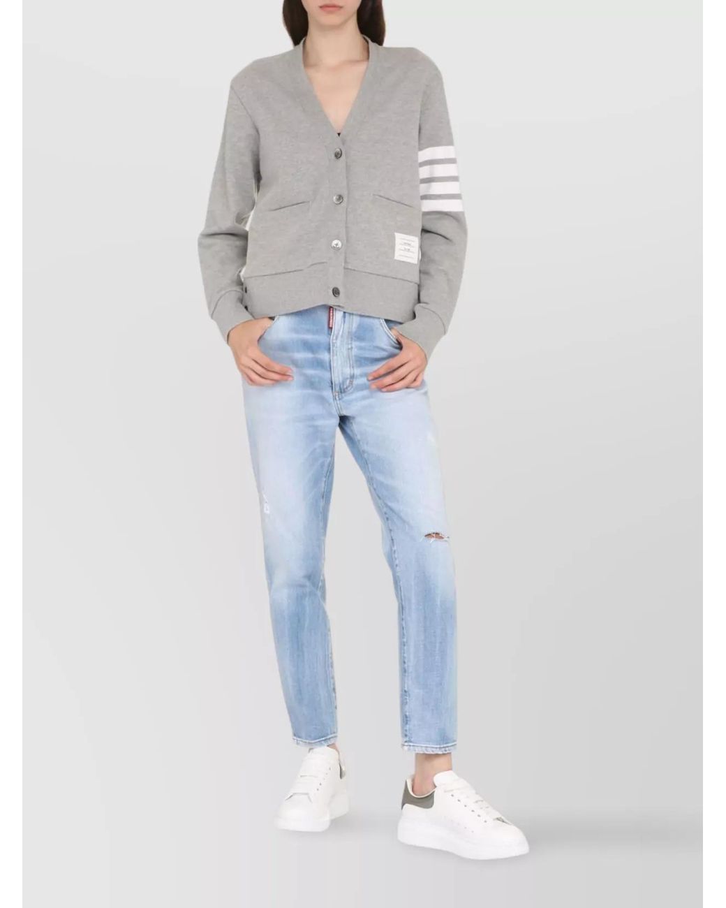 Thom Browne Gray Logo Detail Cotton Cardigan