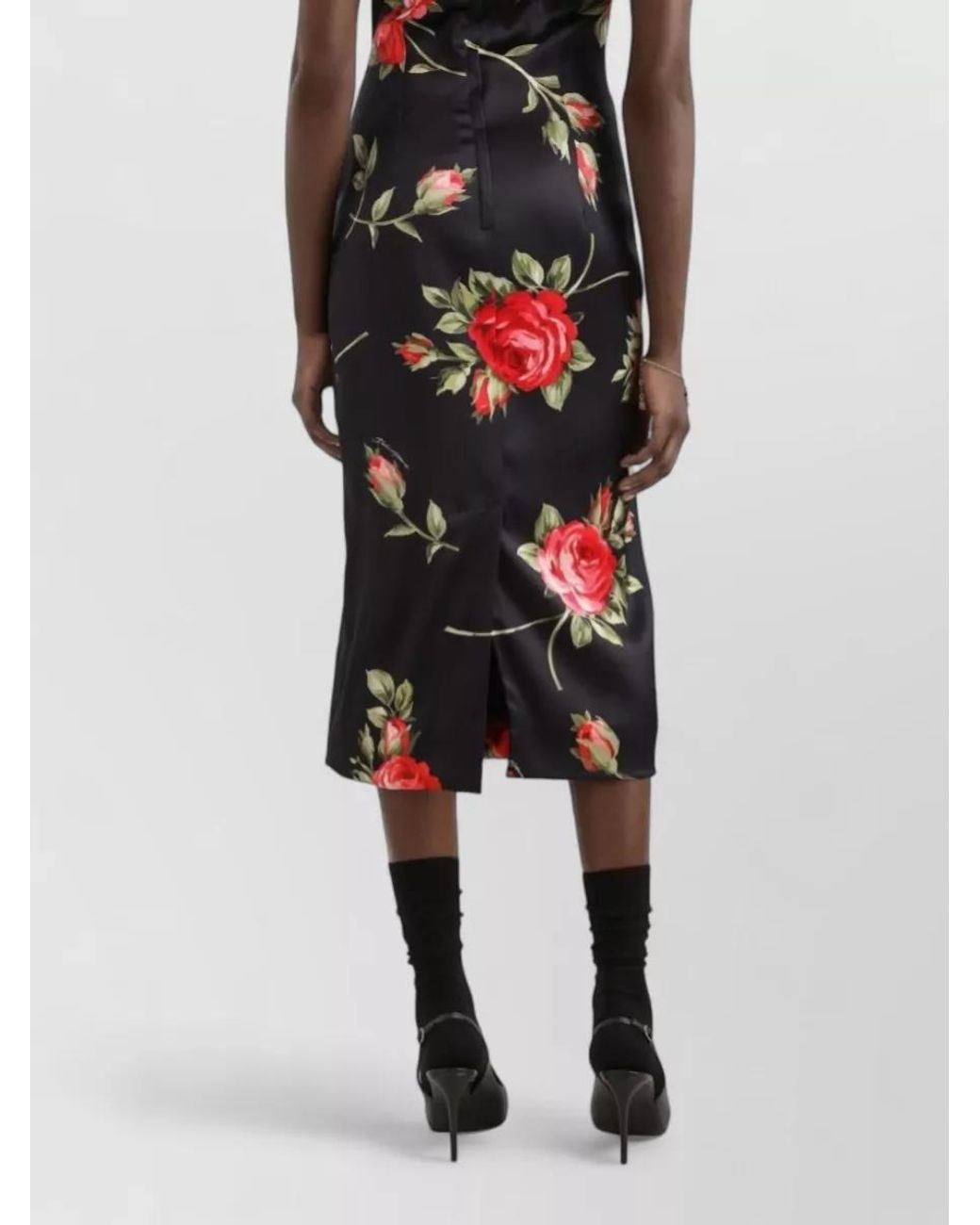 Dolce & Gabbana White Rose Bouquet-Print Satin Dress