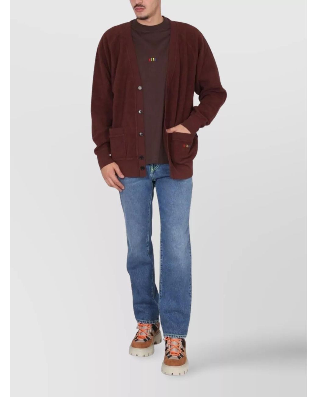 MSGM Purple Cotton V-Neck Cardigan for men