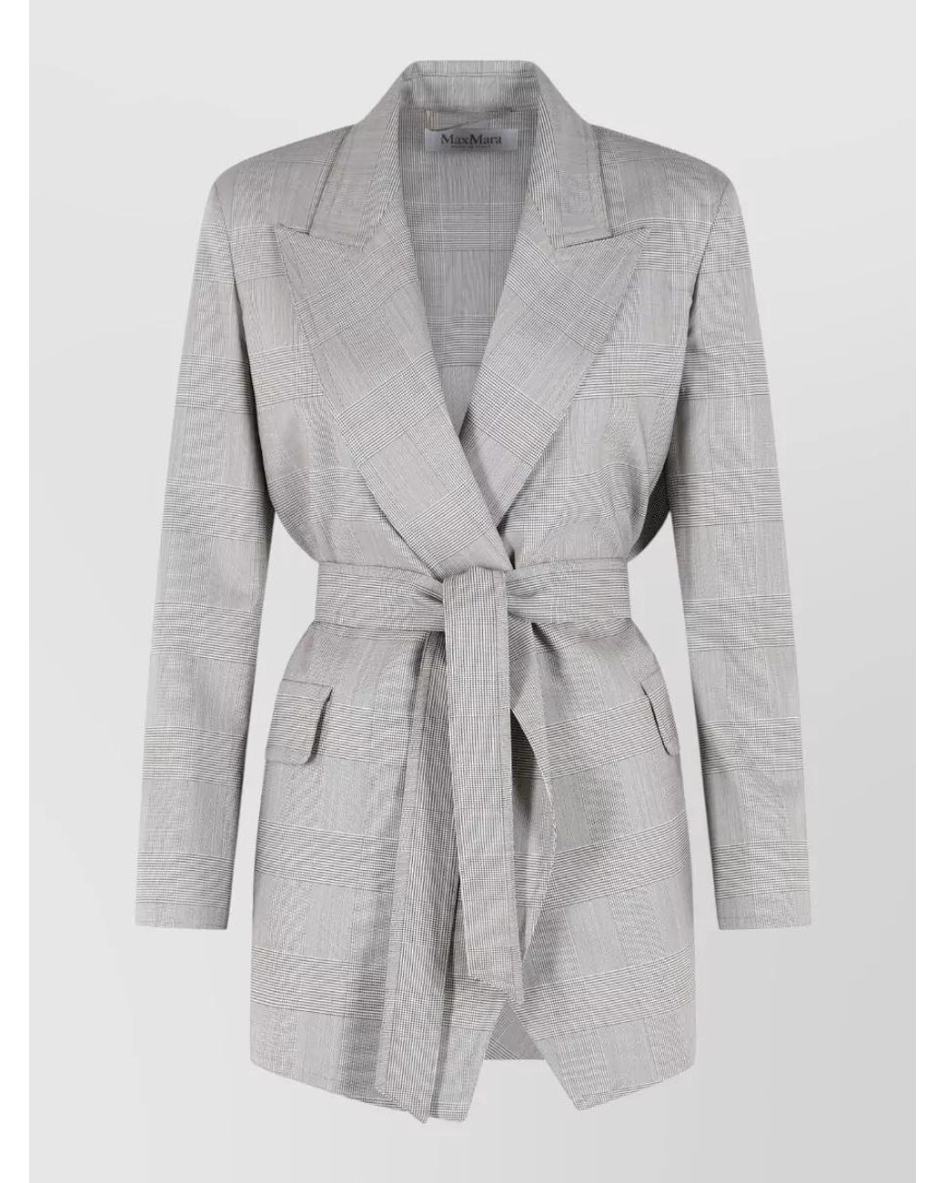 Max Mara Gray Wool Prince Of Wales Single-Breasted Suit Jacket