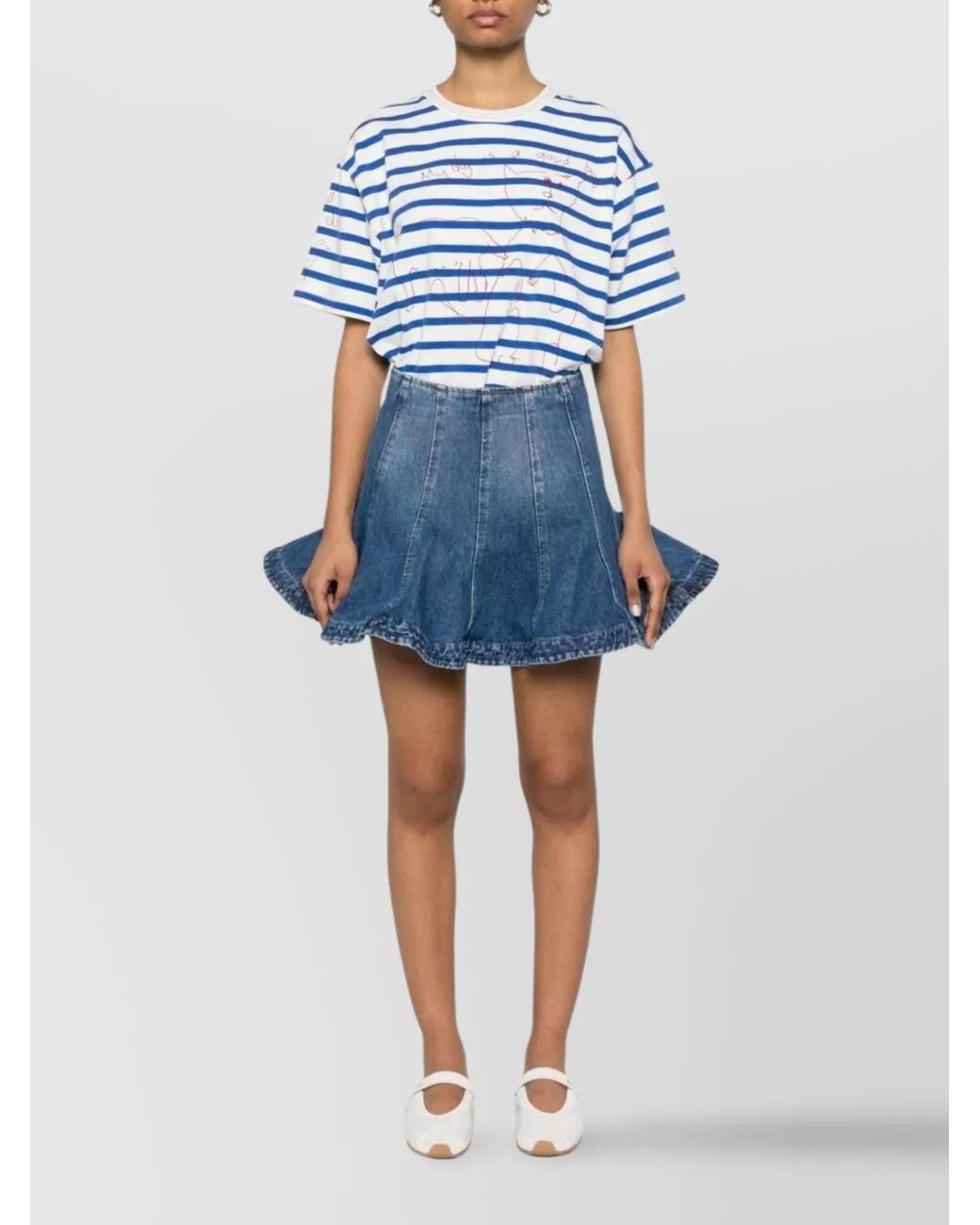 MSGM Blue Denim Paneled A-Line Skirt