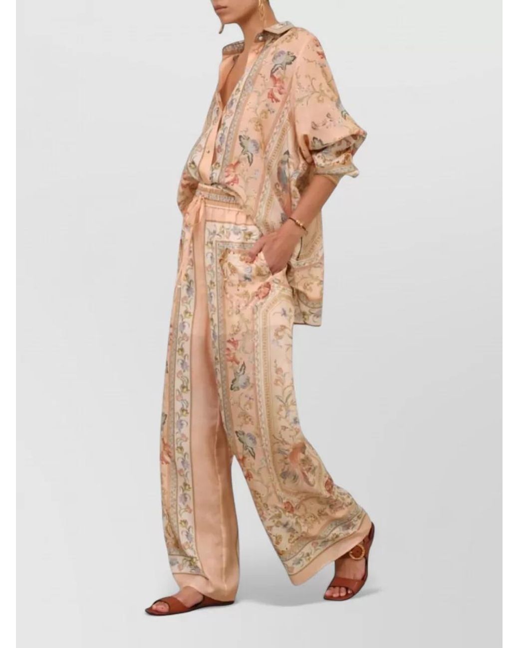 Zimmermann Natural Silk Floral-Print Wide-Leg Trousers