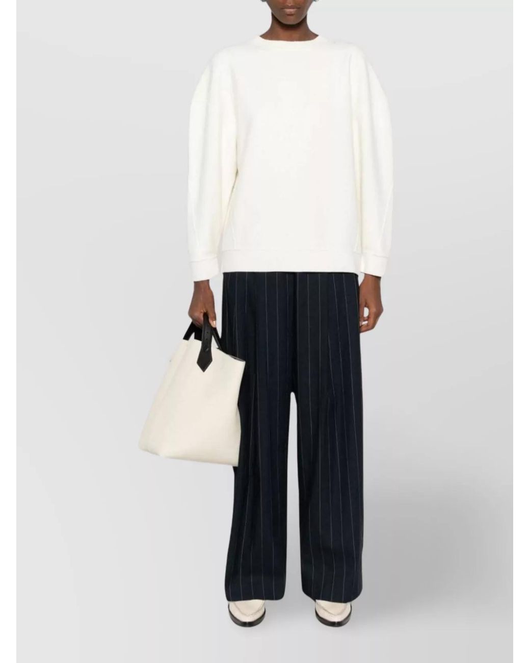 Max Mara White Cashmere Wool Ribbed Crewneck Jumper