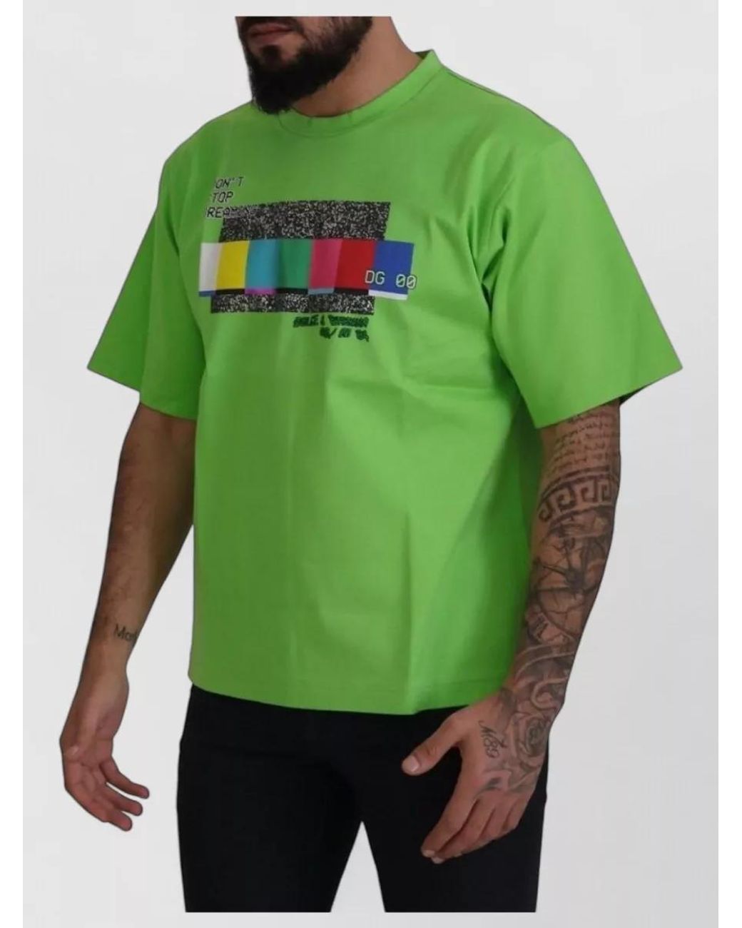 Dolce & Gabbana Green Cotton Graphic Print Short-Sleeve T-Shirt for men