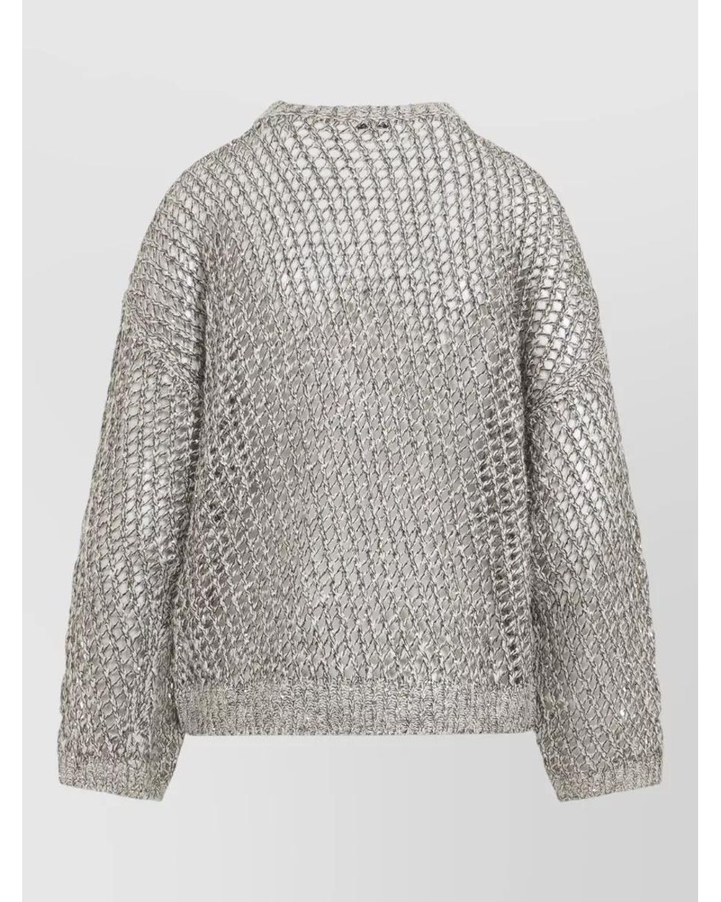 Brunello Cucinelli Gray Open-Knit Sequin Sweater