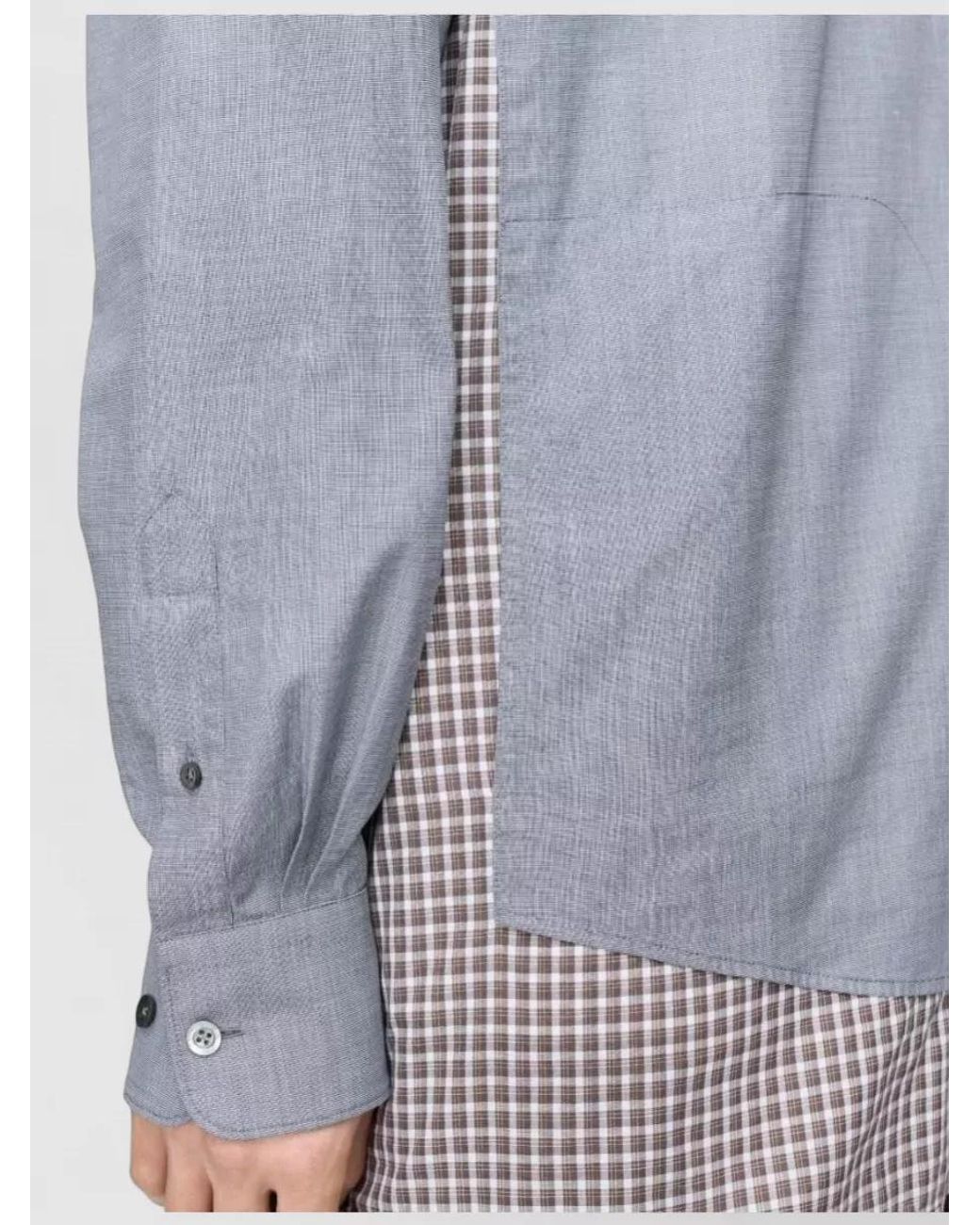 Maison Margiela Gray Cotton Checked Band Collar Long-Sleeve Shirt for men
