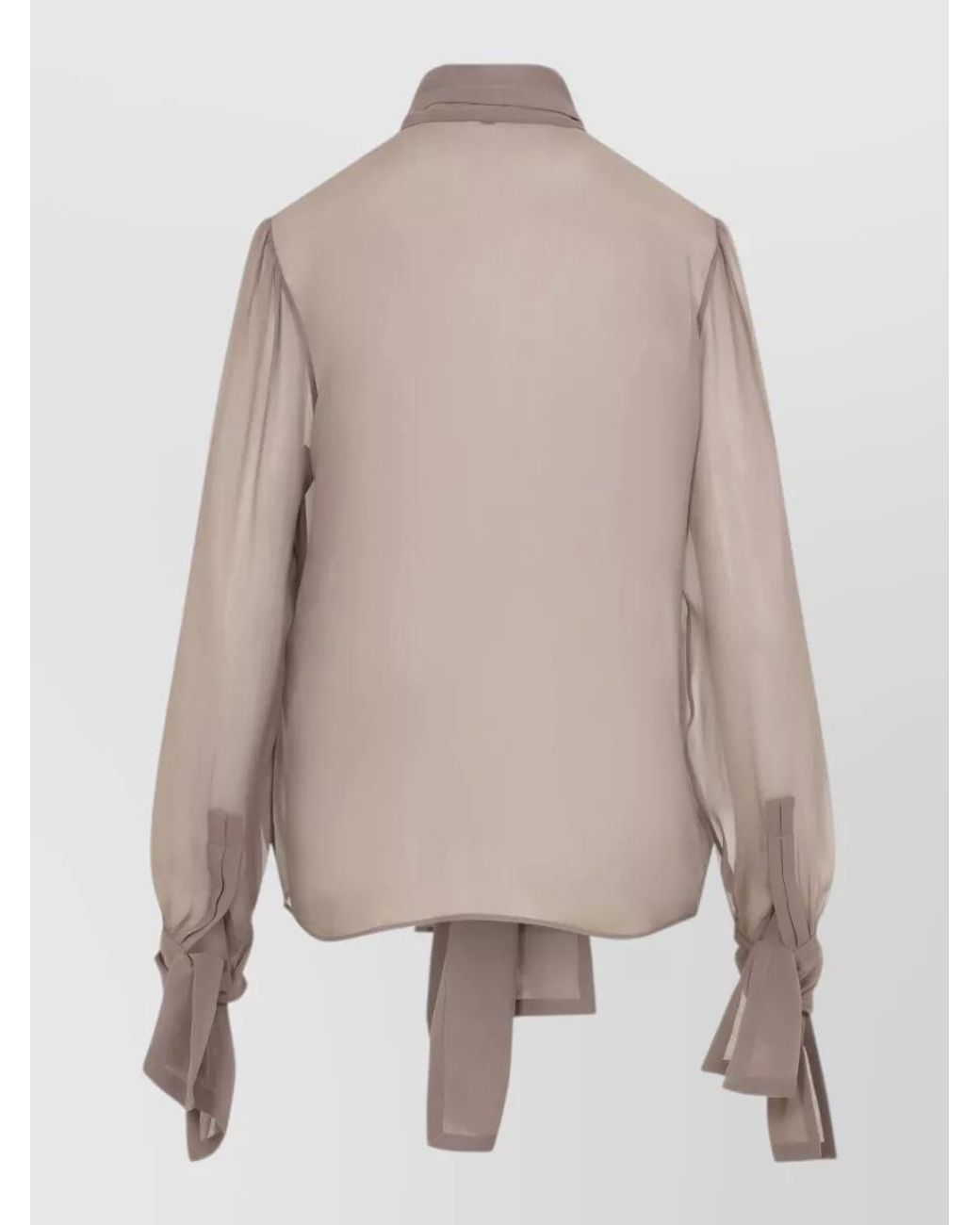 Saint Laurent Natural Silk Semi-Sheer Long-Sleeve Tie-Neck Blouse