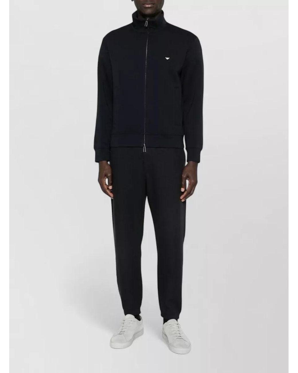 Emporio Armani Black Cotton-Blend Zip-Up Mock-Neck Sweatshirt for men