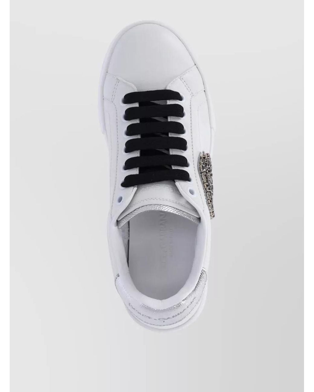 Dolce & Gabbana White Crystal-Embellished Leather Low-Top Sneakers