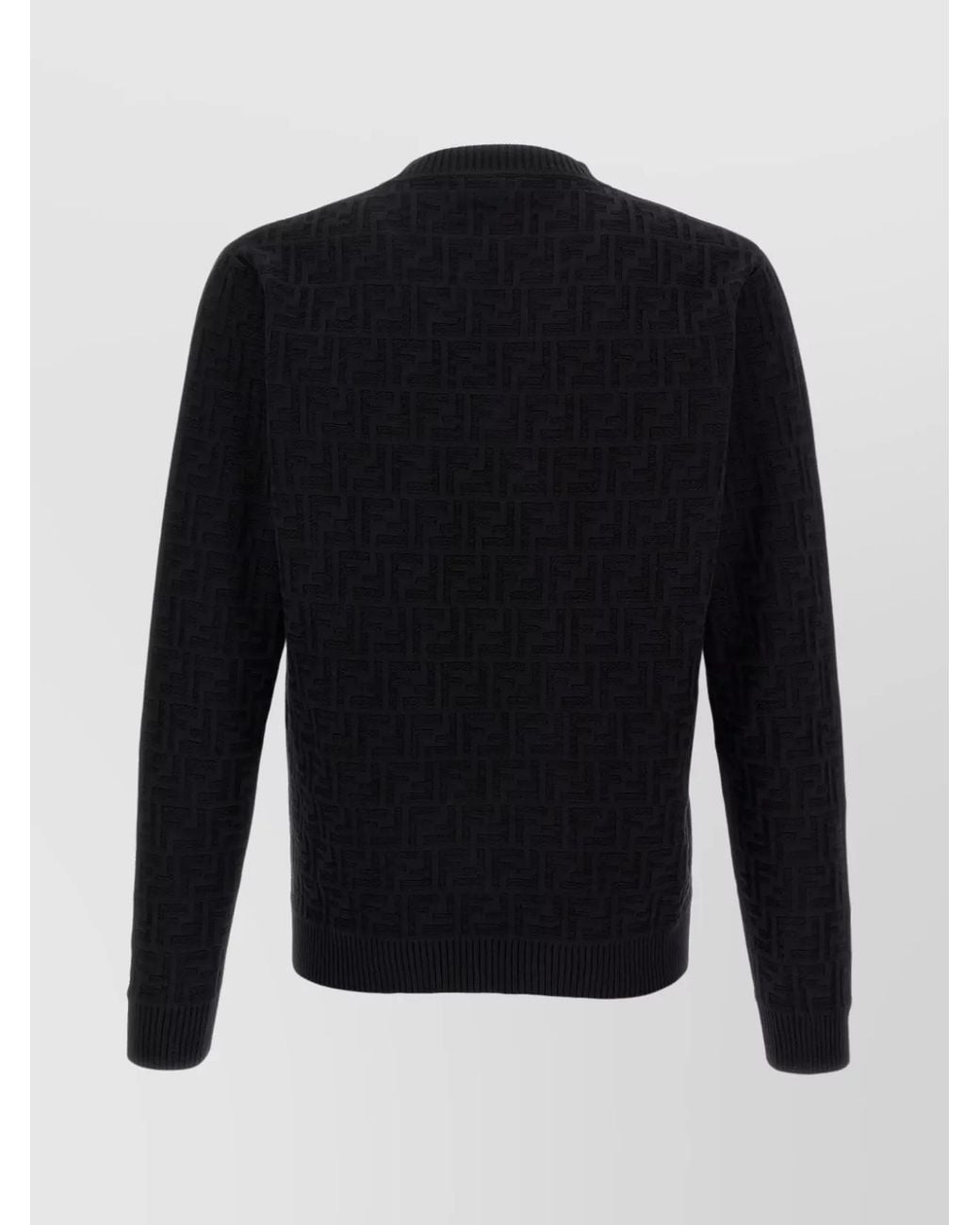 Fendi Blue Cotton Ff Jacquard Crew-Neck Sweater for men