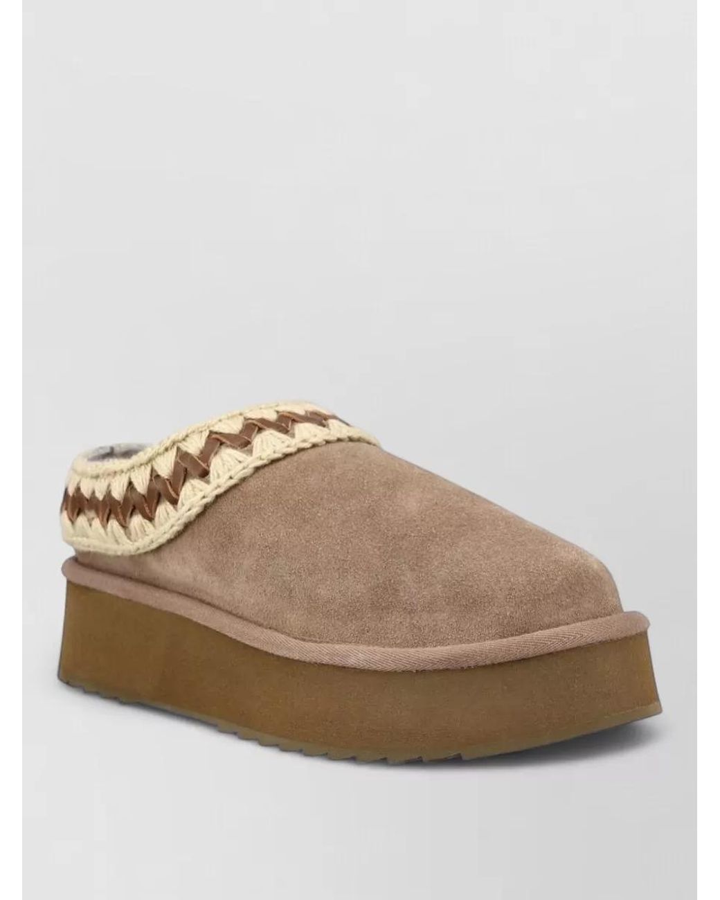 Mou Brown Suede Leather Platform Clog Mules