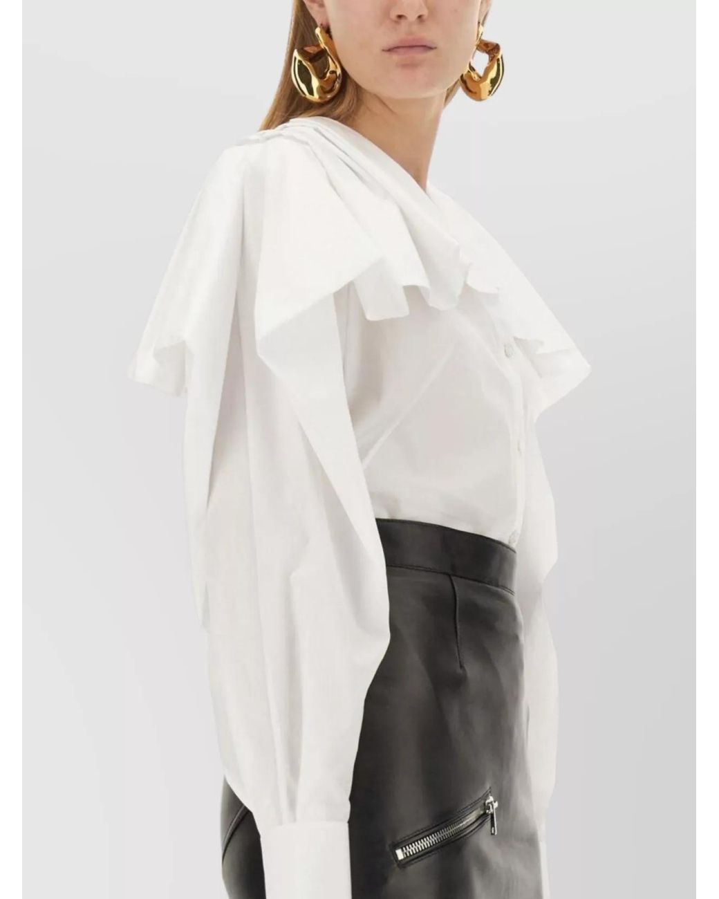 McQueen White Draped Cotton Blouse