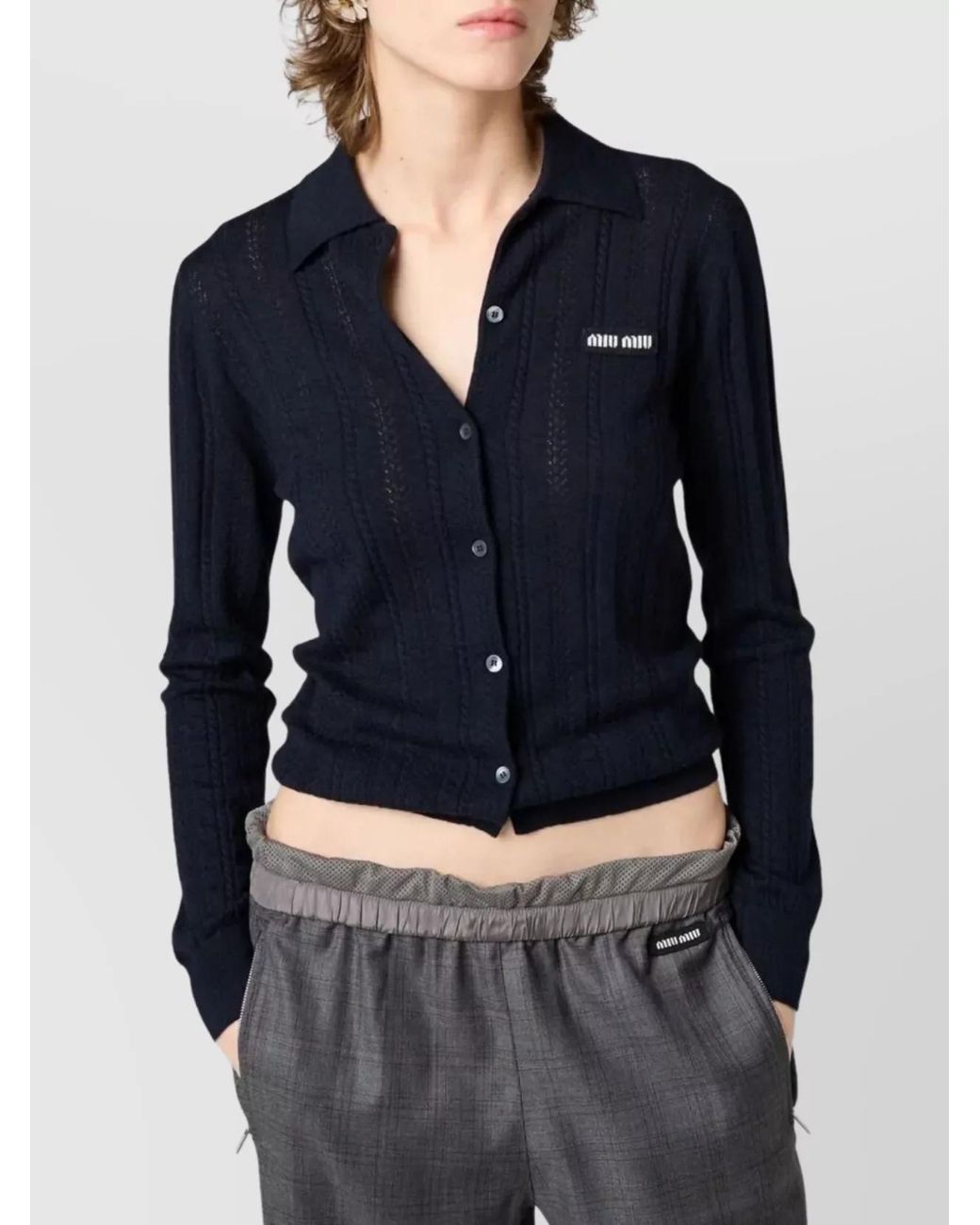 Miu Miu Blue Cashmere Openwork Cardigan