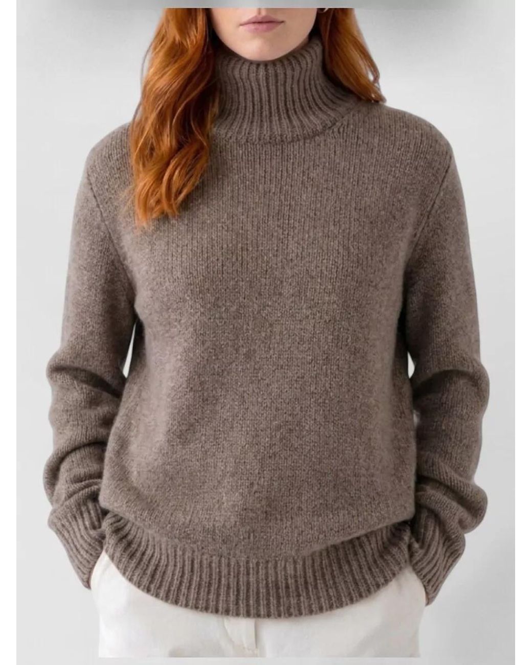 The Row Brown Cashmere Ribbed Turtleneck Jumper