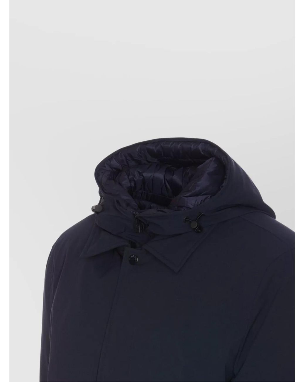Woolrich Blue Down Hooded Mid-Length Padded Coat for men