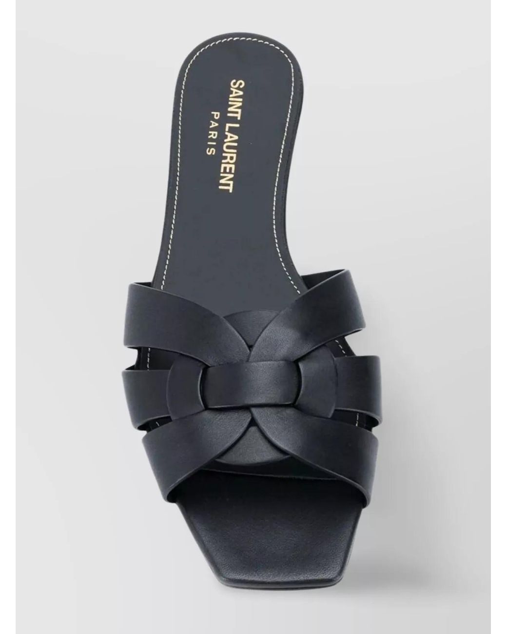 Saint Laurent Black Leather Interlaced Strap Flat Slides