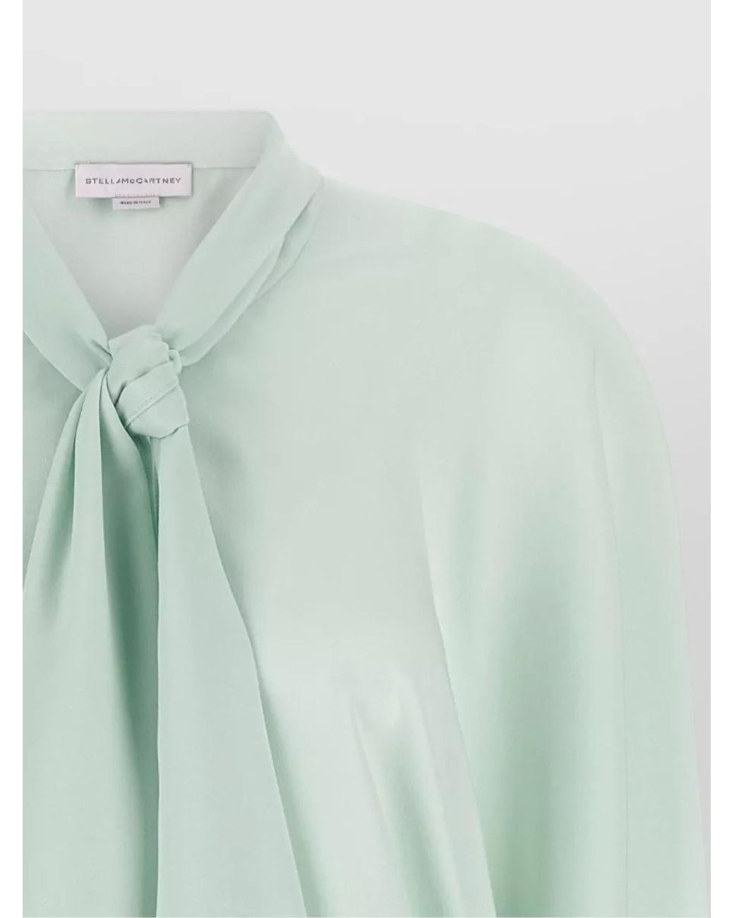 Stella McCartney Green Silk Lavallière Collar Draped Wide Sleeve Blouse