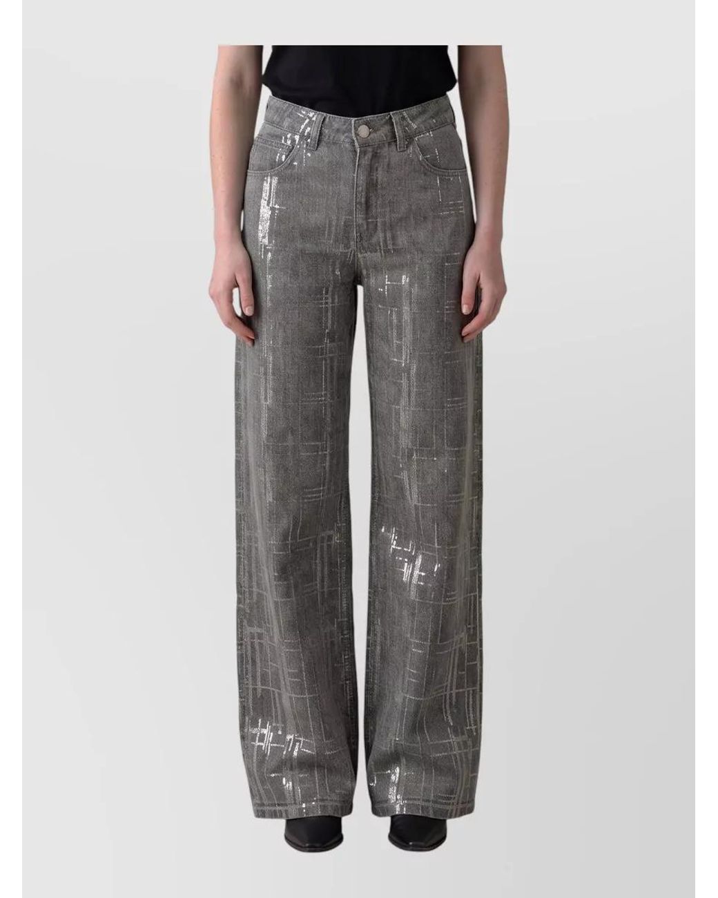 FEDERICA TOSI Gray Sequined Mid-Rise Wide-Leg Denim Jeans