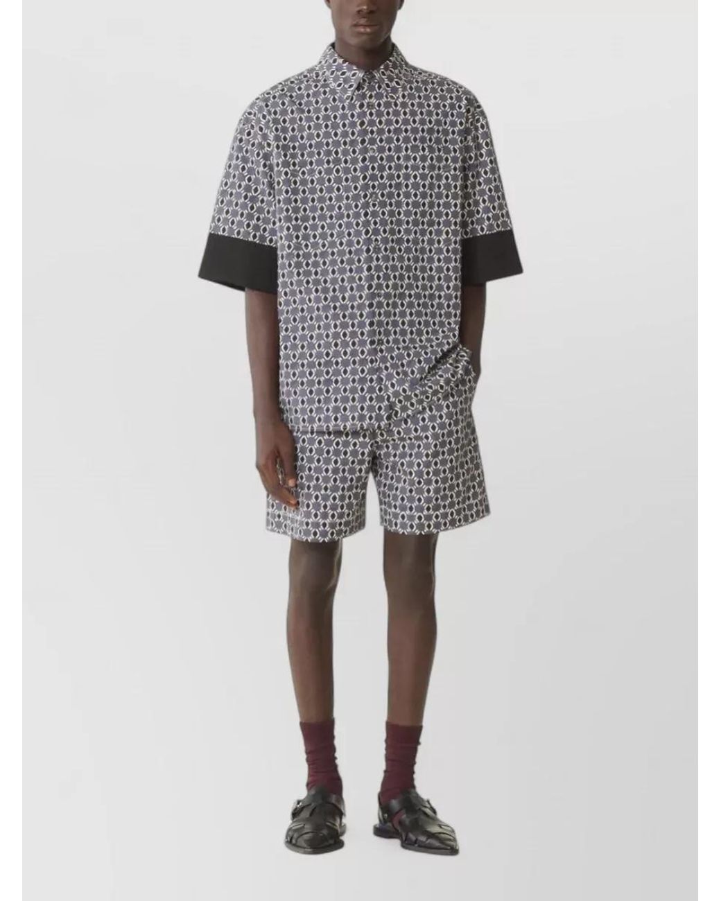 Lanvin Gray Cotton Geometric Print Short-Sleeve Shirt for men