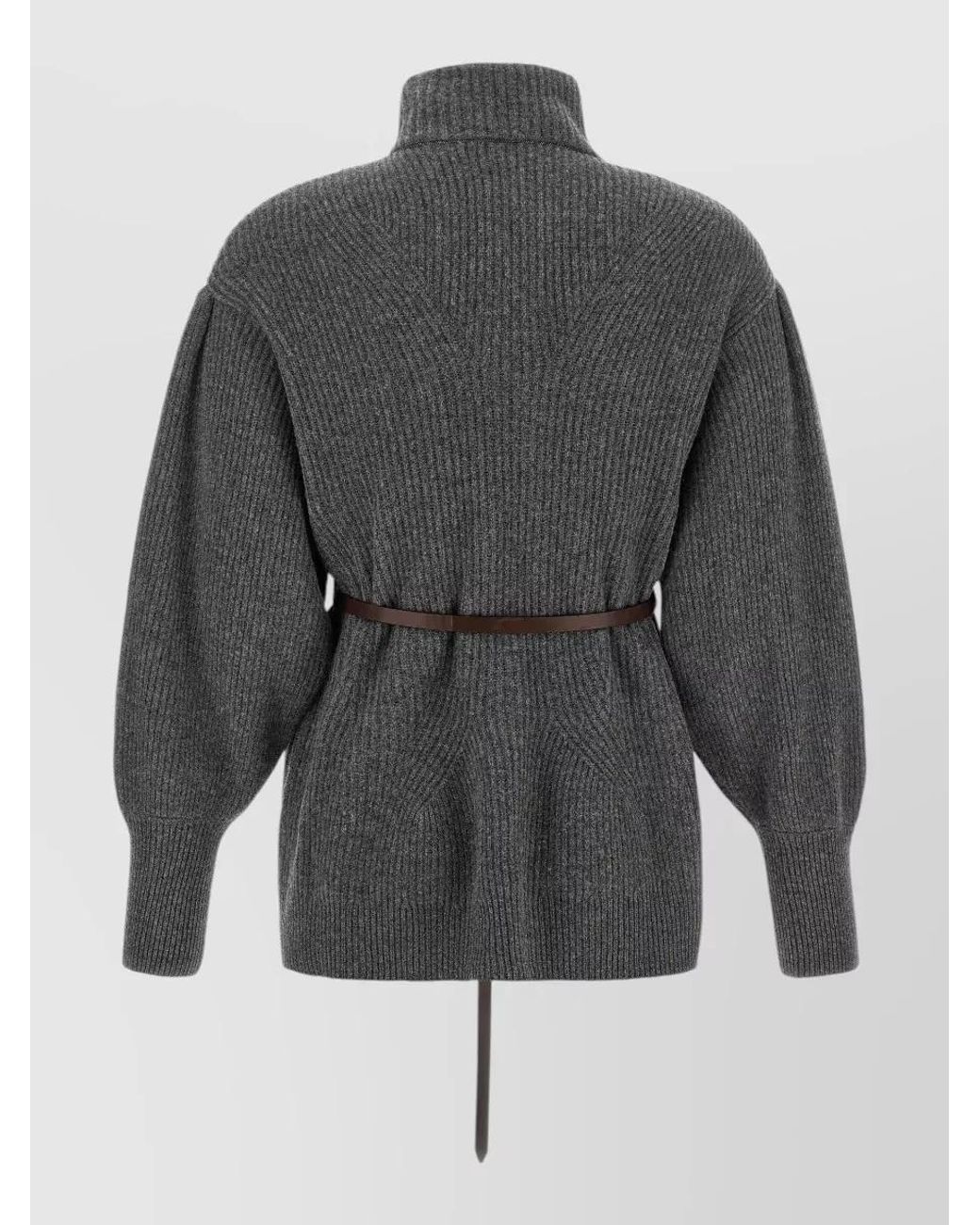 Brunello Cucinelli Gray Ribbed Belted Cardigan