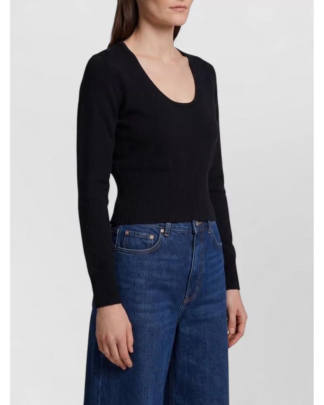 Max Mara Black Cashmere Wool Ribbed Crewneck Sweatshirt
