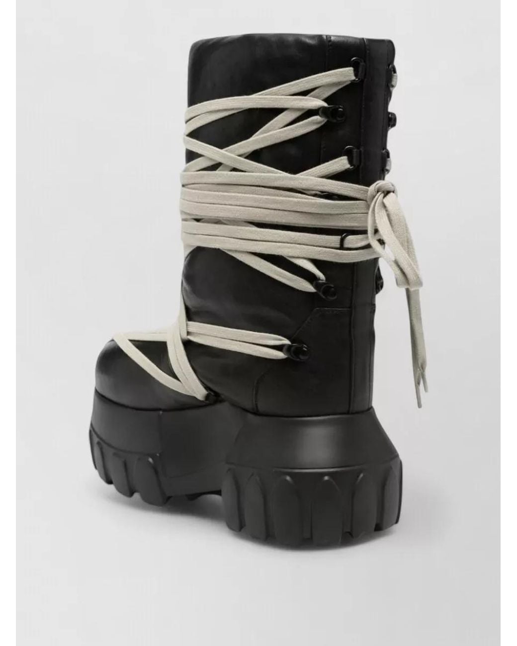Rick Owens Black Leather Knee-High Lace-Up Platform Boots
