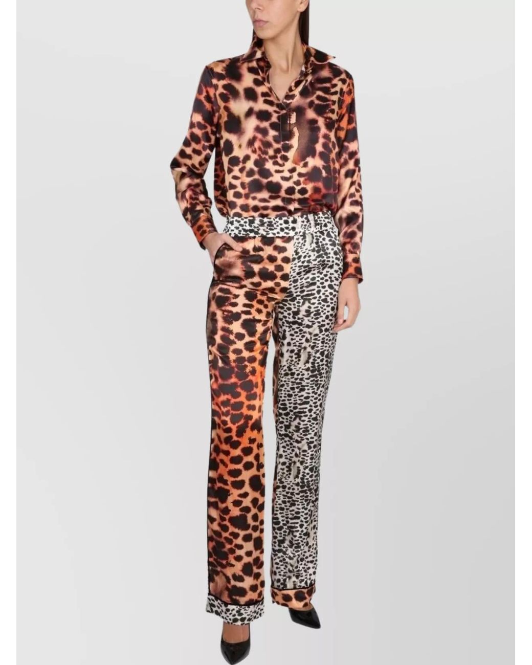 Roberto Cavalli Multicolor Silk Viscose Printed Wide-Leg Trousers