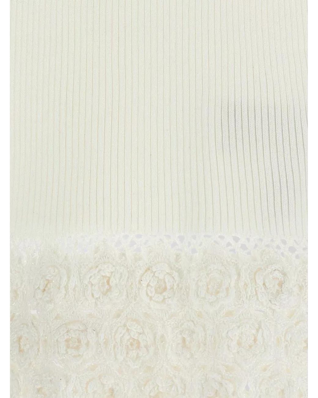 Ganni White Ribbed V-Neck Cotton Crochet Vest