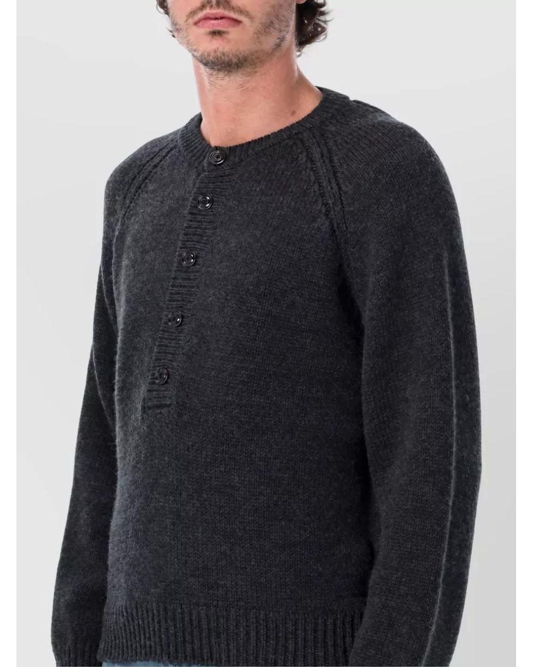 Our Legacy Black Merino Wool Henley Sweater for men