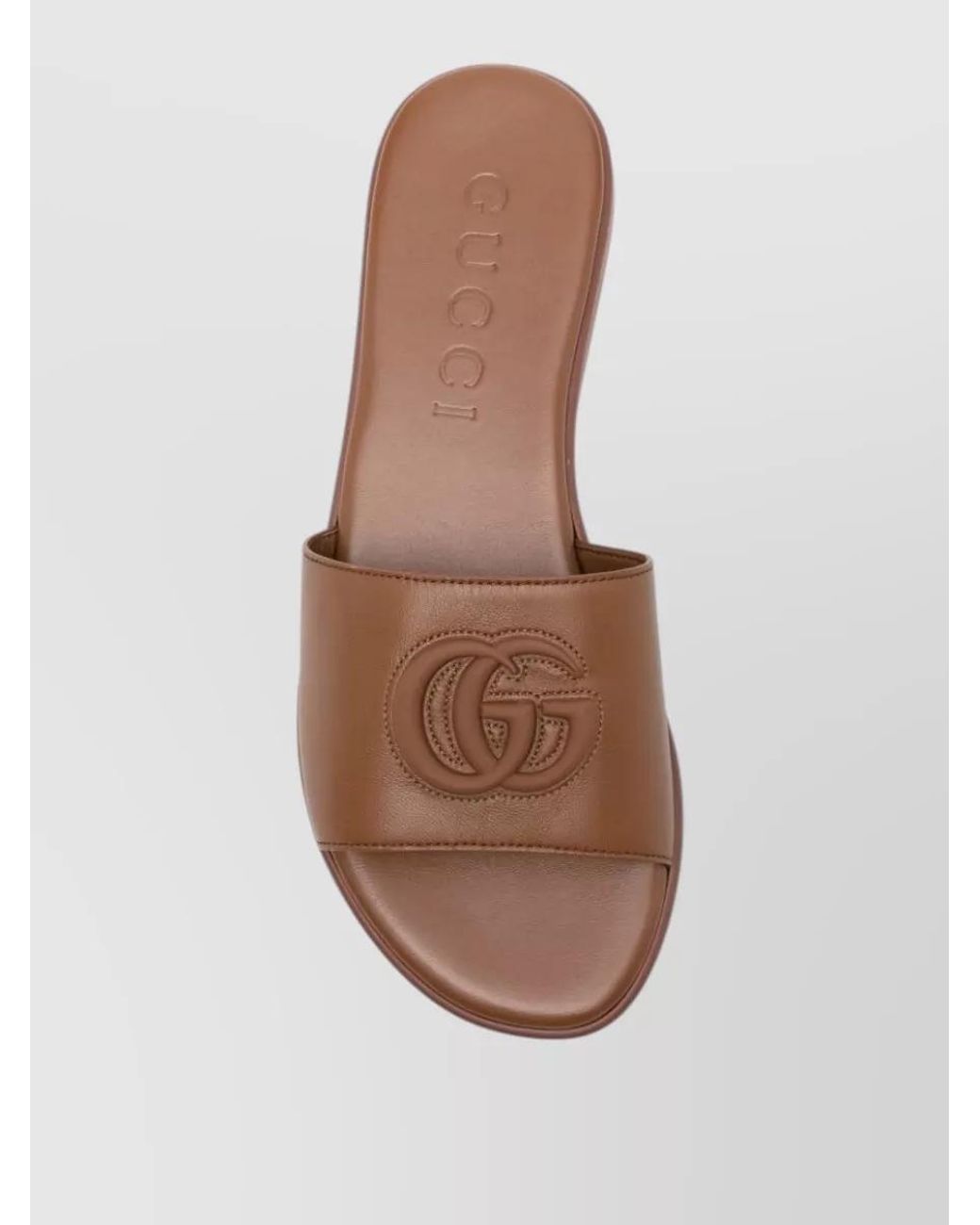 Gucci Brown Leather Flat Slides