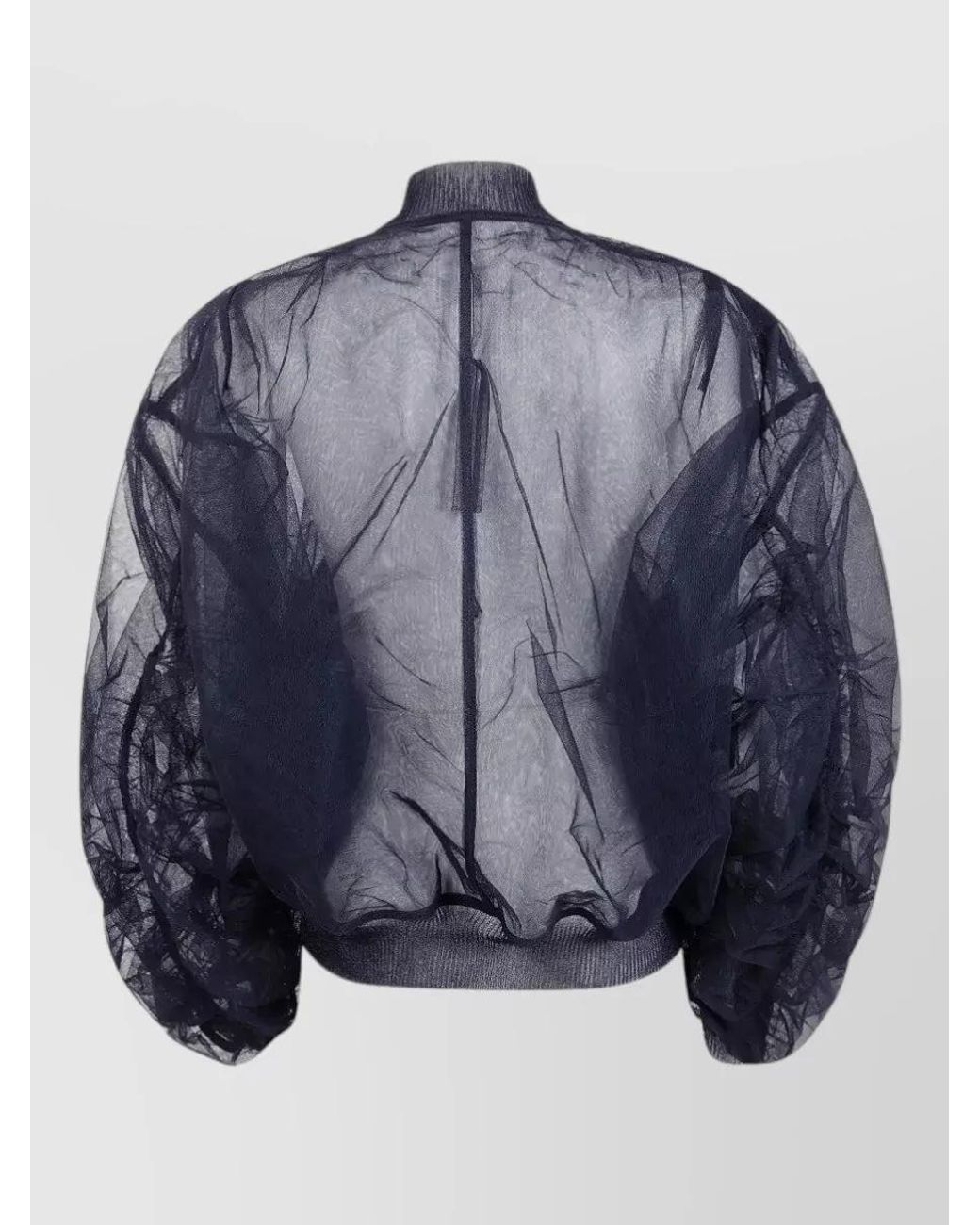 Rick Owens Blue Gathered Sleeve Nylon Single Breasted Coat
